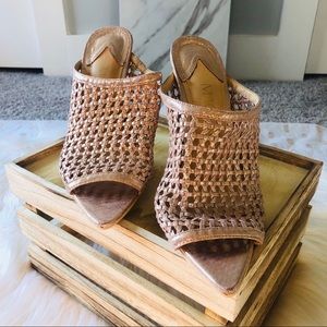 Mackin J Rose Gold Open Toe Heeled Mule Slip Ons